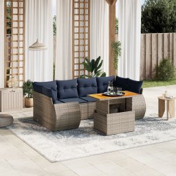 vidaXL 7 részes szürke polyrattan kerti ülőgarnitúra párnákkal
