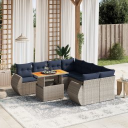 vidaXL 9 részes szürke polyrattan kerti ülőgarnitúra párnával