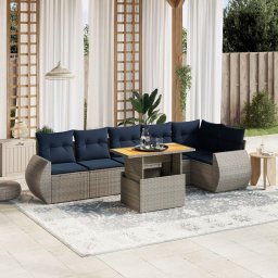 vidaXL 7 részes szürke polyrattan kerti ülőgarnitúra párnákkal