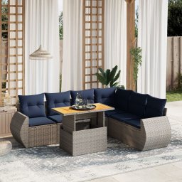 vidaXL 7 részes szürke polyrattan kerti ülőgarnitúra párnákkal