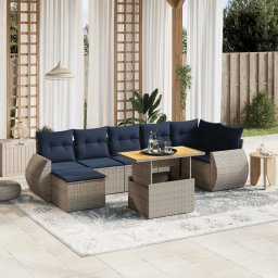 vidaXL 8 részes szürke polyrattan kerti ülőgarnitúra párnával