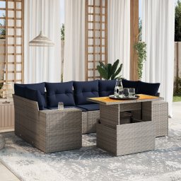 vidaXL 7 részes szürke polyrattan kerti ülőgarnitúra párnákkal
