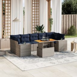 vidaXL 8 részes szürke polyrattan kerti ülőgarnitúra párnával