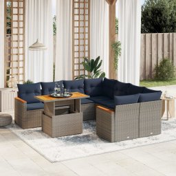 vidaXL 9 részes szürke polyrattan kerti ülőgarnitúra párnával