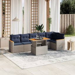 vidaXL 7 részes szürke polyrattan kerti ülőgarnitúra párnákkal