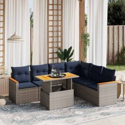vidaXL 7 részes szürke polyrattan kerti ülőgarnitúra párnákkal