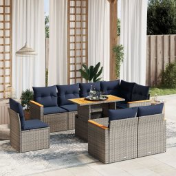 vidaXL 9 részes szürke polyrattan kerti ülőgarnitúra párnával