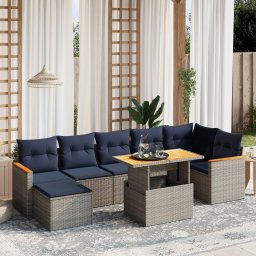 vidaXL 8 részes szürke polyrattan kerti ülőgarnitúra párnával