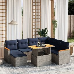 vidaXL 8 részes szürke polyrattan kerti ülőgarnitúra párnával