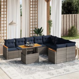 vidaXL 10 részes szürke polyrattan kerti ülőgarnitúra párnával