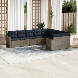 vidaXL 9 részes szürke polyrattan kerti ülőgarnitúra párnával