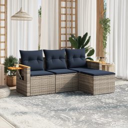vidaXL 4 részes szürke polyrattan kerti ülőgarnitúra párnával