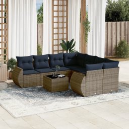 vidaXL 9 részes szürke polyrattan kerti ülőgarnitúra párnával