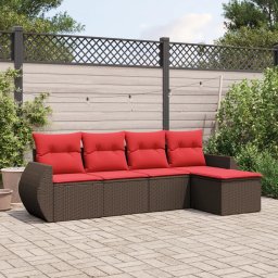 vidaXL 5 részes barna polyrattan kerti ülőgarnitúra párnával