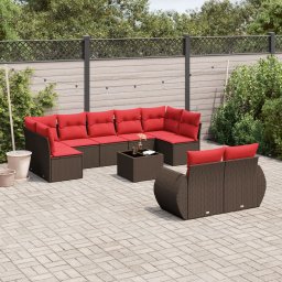 vidaXL 10 részes barna polyrattan kerti ülőgarnitúra párnákkal