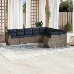 vidaXL 9 részes szürke polyrattan kerti ülőgarnitúra párnával
