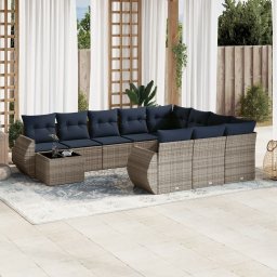vidaXL 11 részes szürke polyrattan kerti ülőgarnitúra párnákkal