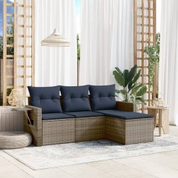 vidaXL 4 részes szürke polyrattan kerti ülőgarnitúra párnával
