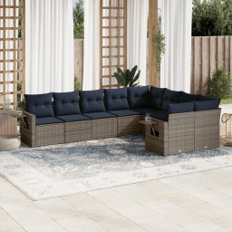 vidaXL 9 részes szürke polyrattan kerti ülőgarnitúra párnával