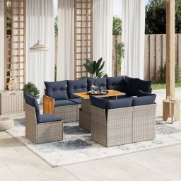 vidaXL 9 részes szürke polyrattan kerti ülőgarnitúra párnával