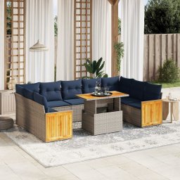 vidaXL 10 részes szürke polyrattan kerti ülőgarnitúra párnával