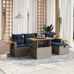vidaXL 6 részes szürke polyrattan kerti ülőgarnitúra párnával
