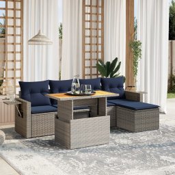 vidaXL 6 részes szürke polyrattan kerti ülőgarnitúra párnával