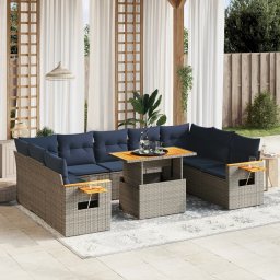 vidaXL 10 részes szürke polyrattan kerti ülőgarnitúra párnával