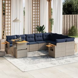 vidaXL 10 részes szürke polyrattan kerti ülőgarnitúra párnával