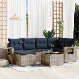 vidaXL 7 részes szürke polyrattan kerti ülőgarnitúra párnákkal