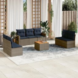 vidaXL 8 részes szürke polyrattan kerti ülőgarnitúra párnával