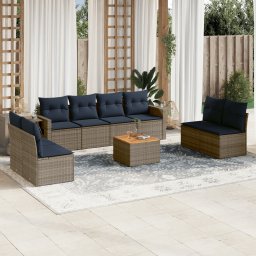 vidaXL 9 részes szürke polyrattan kerti ülőgarnitúra párnával