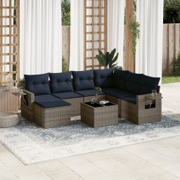 vidaXL 8 részes szürke polyrattan kerti ülőgarnitúra párnával