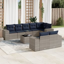 vidaXL 9 részes szürke polyrattan kerti ülőgarnitúra párnával