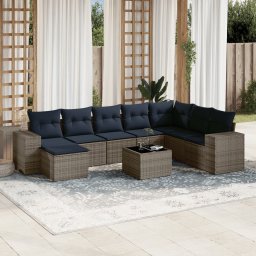 vidaXL 9 részes szürke polyrattan kerti ülőgarnitúra párnával
