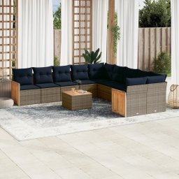 vidaXL 11 részes szürke polyrattan kerti ülőgarnitúra párnákkal