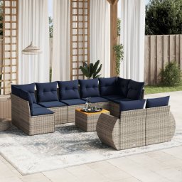 vidaXL 10 részes szürke polyrattan kerti ülőgarnitúra párnával