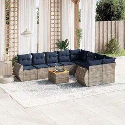 vidaXL 10 részes szürke polyrattan kerti ülőgarnitúra párnával