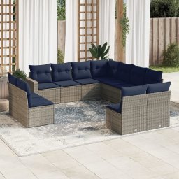 vidaXL 11 részes szürke polyrattan kerti ülőgarnitúra párnákkal