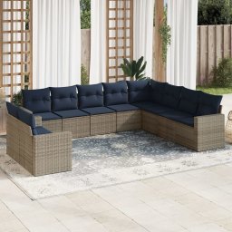 vidaXL 10 részes szürke polyrattan kerti ülőgarnitúra párnával