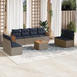 vidaXL 9 részes szürke polyrattan kerti ülőgarnitúra párnával