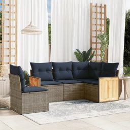vidaXL 5 részes szürke polyrattan kerti ülőgarnitúra párnával