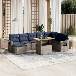vidaXL 9 részes szürke polyrattan kerti ülőgarnitúra párnával