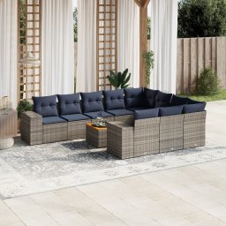 vidaXL 11 részes szürke polyrattan kerti ülőgarnitúra párnákkal