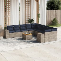 vidaXL 11 részes szürke polyrattan kerti ülőgarnitúra párnákkal