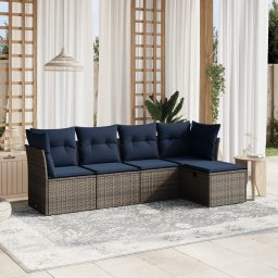 vidaXL 5 részes szürke polyrattan kerti ülőgarnitúra párnával