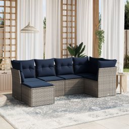 vidaXL 6 részes szürke polyrattan kerti ülőgarnitúra párnával