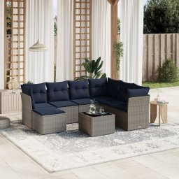 vidaXL 8 részes szürke polyrattan kerti ülőgarnitúra párnával