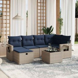 vidaXL 7 részes szürke polyrattan kerti ülőgarnitúra párnákkal