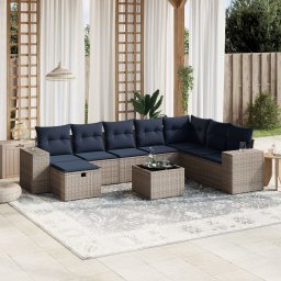 vidaXL 9 részes szürke polyrattan kerti ülőgarnitúra párnával